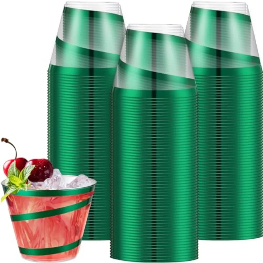 

9 oz Rimmed Swirl Plastic Cups Disposable Wine Drinking Cups Elegant Graduation Tumblers for Wedding Party plies Pcs