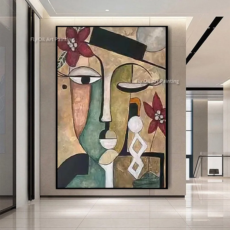 مرسومة باليد الأحمر والرمادي مجردة الرجال النفط الطلاء على قماش كبير جديد أصفر أخضر جدار الفن تصميم الأزياء عناصر ديكور المنزل