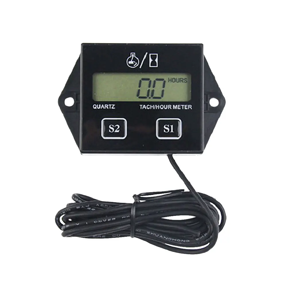 Electronic Hour Meter LCD Display Digital Engine Tach Hour Meter Battery Operated Engine RPM for Motorcycle Marine Chainsaw Bike