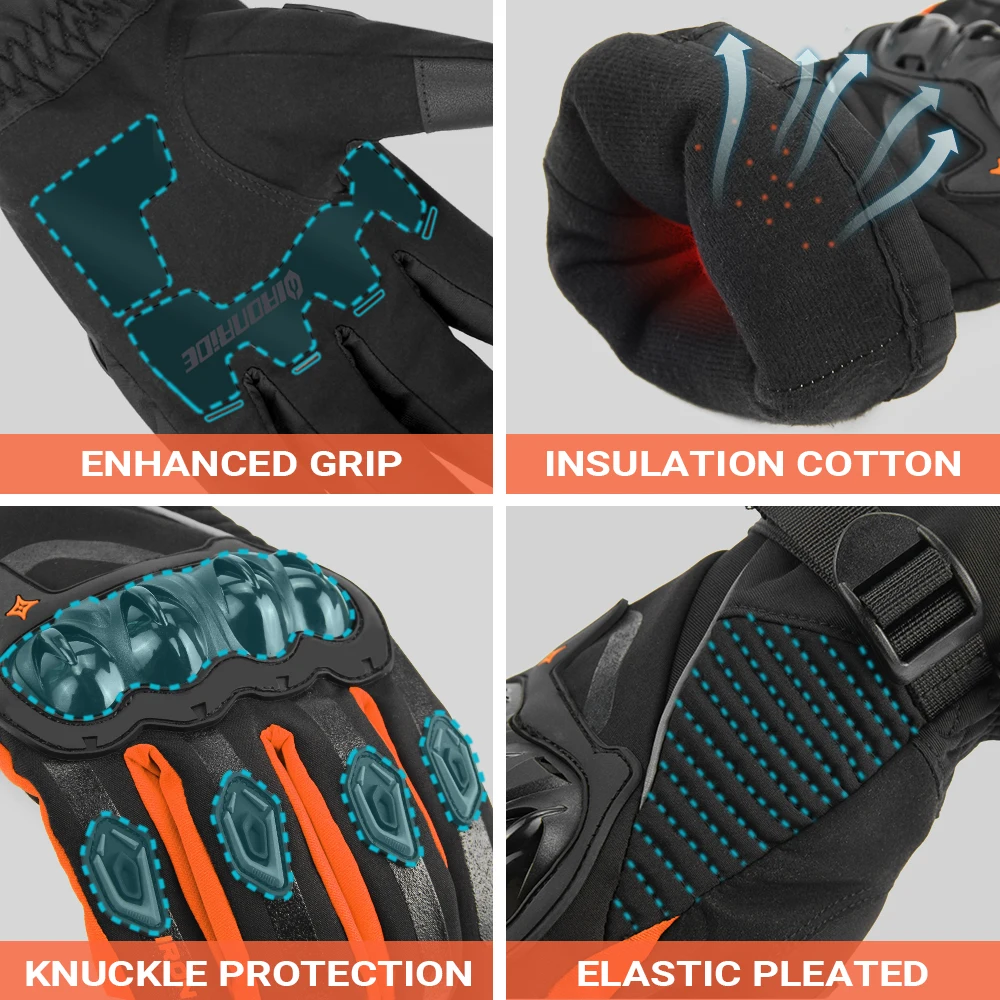 Motorcycle Gloves Winter Warm Waterproof Moto Motorcross Gloves Touch Screen Thermal Fleece Lined Motorbike Riding Gloves