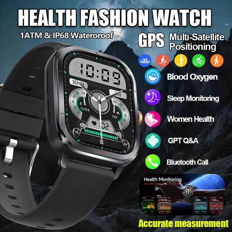 New GPT Q&A Smart Watch Men Women 2.01-Inch Ultra-Clear DisplayAMOLED Screen Compass GPS Sports Track Women Health Smart Watch