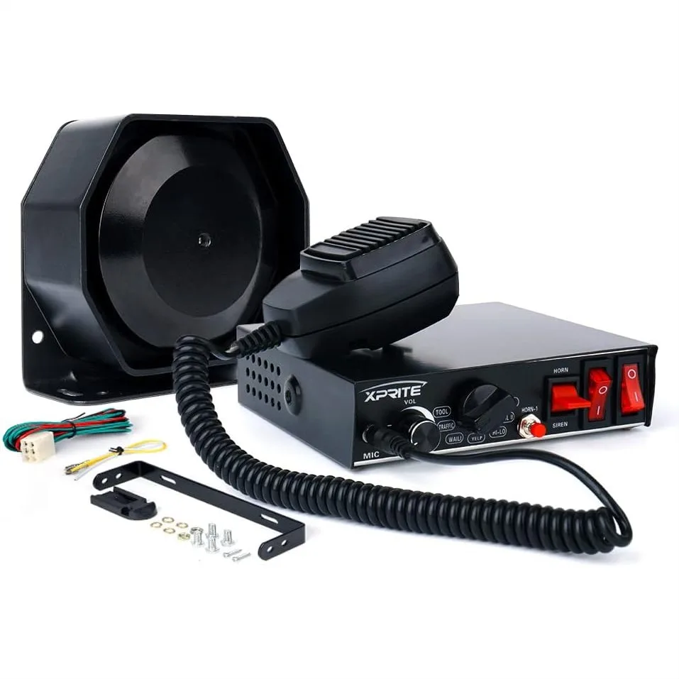 

200W Emergency Siren PA System with Handheld Microphone, 8 Tones Extra Slim Speaker & 2 Light Control Switches