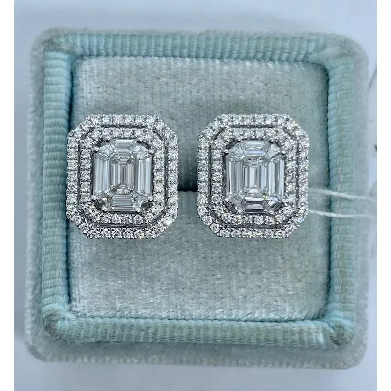 1 Pair New Fashion Luxury Silver Zircon-like Nail Earrings for Women Girls Party Gift Jewelry