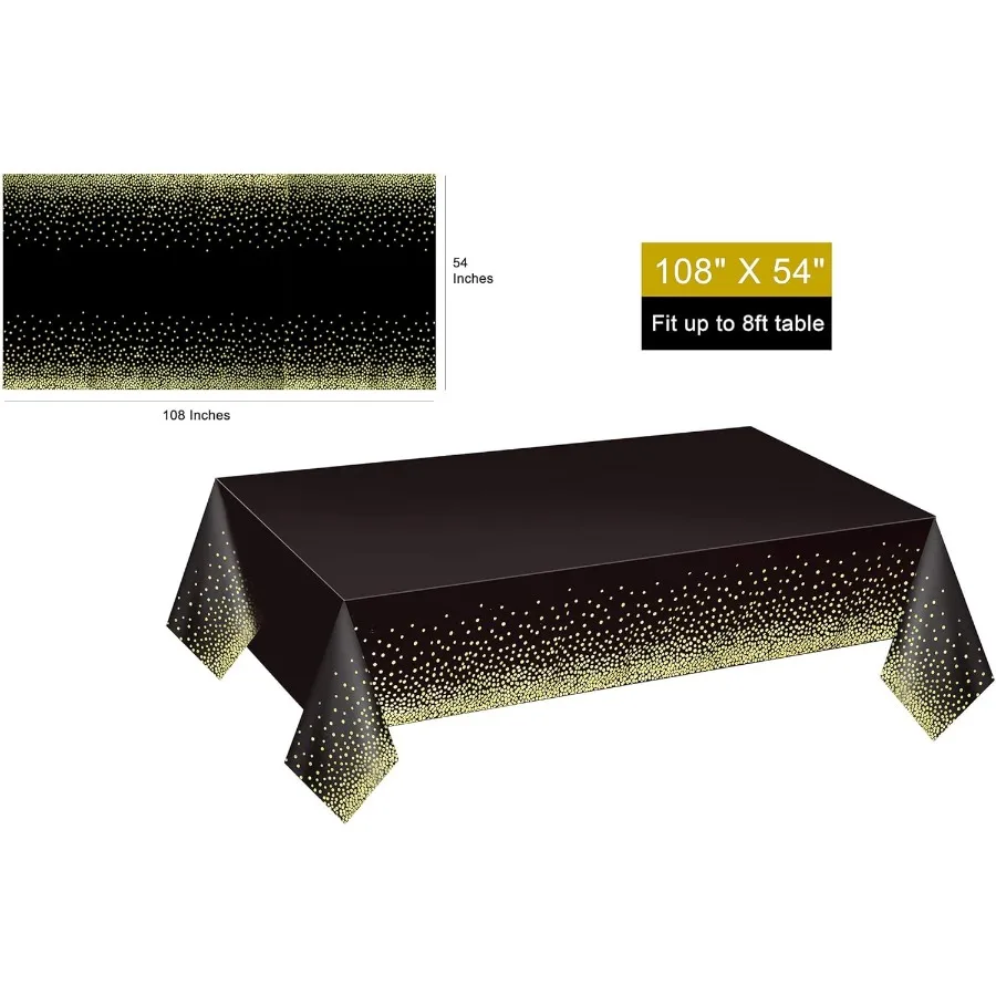 4 Pack Black and Gold Plastic Tablecloth for Rectangle Tables 54" x 108" Party Table Cover for Birthday Table Cloths for Gradua