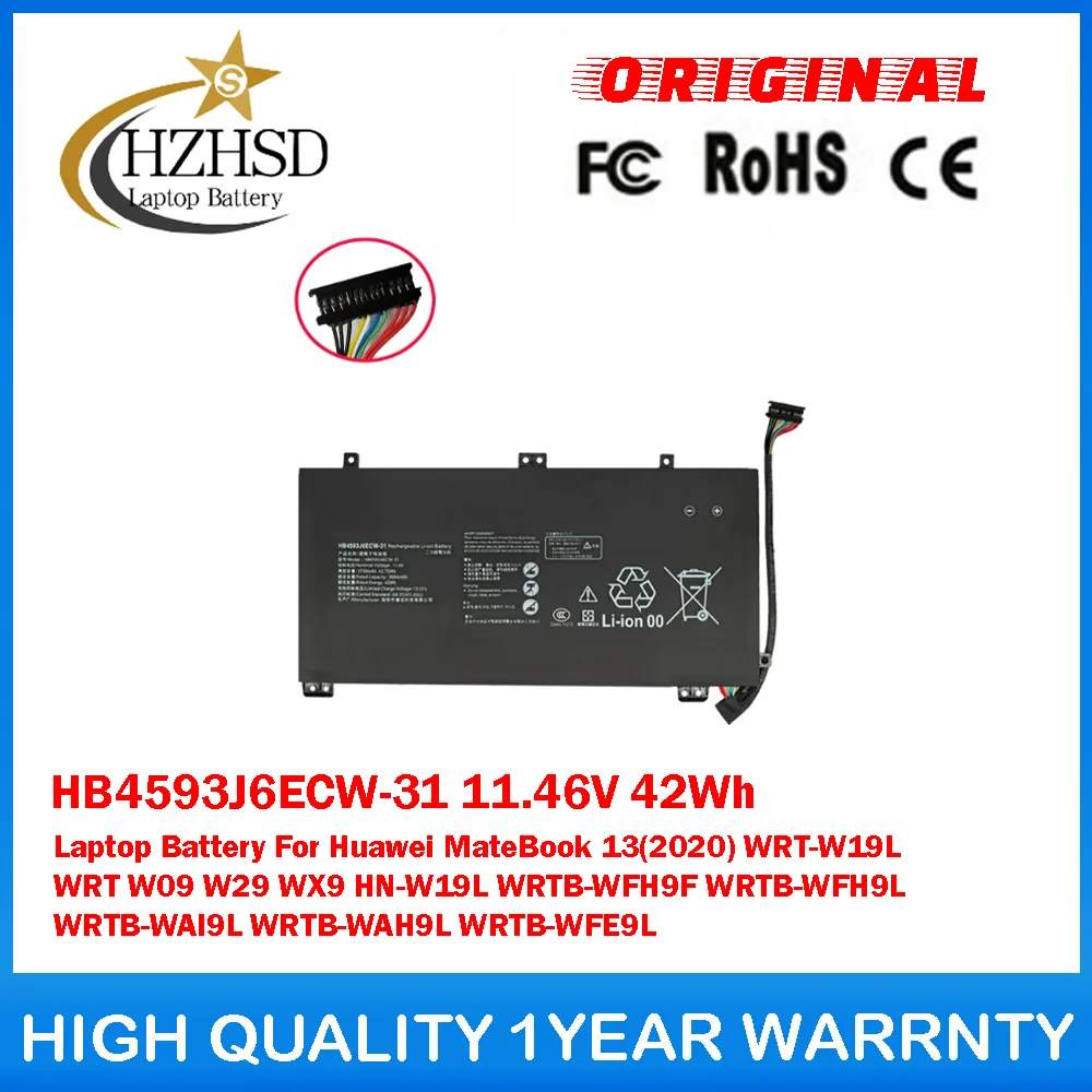

HB4593J6ECW-31 Аккумулятор для ноутбука 11,46 В 42 Втч для Huawei MateBook 13 (2020) WRT-W19L WRT W09 W29 WX9 HN-W19L WRTB-WFH9F WRTB-WFH9L