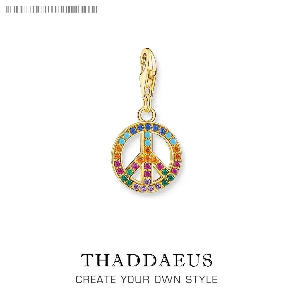 

Hot Sell Europe Fashion European 925 Sterling Silver Pure Peace with Colourful Stones Golden Pendant Charm For Women Men