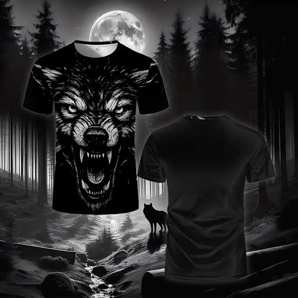 

Street Fashion Wolf Graphic T-shirt Summer Lightweight Breathable Short Sleeve Tops Men's Outdoor Leisure Animal Pattern Tees