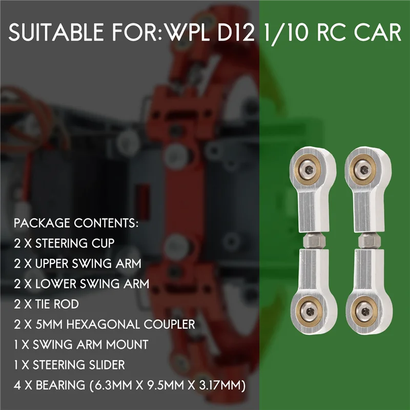 Bloque giratorio deslizante de dirección de asiento de brazo oscilante inferior superior de Metal para WPL D12 1/10 RC, piezas de actualización de coche, 2