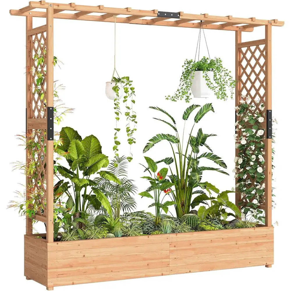 

Приподнятое деревянное кашпо с решеткой и подвесным стержнем, идеально подходит для вьющихся растений, овощей, трав и цветов, 7,2 x 17,3 x 7