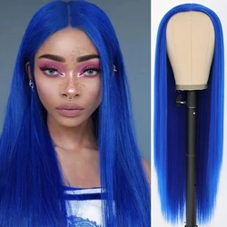 Klein Blue Synthetic Wigs Long Synthetic Wigs for Women Natural Straight Hair Wig Heat Resistant Fiber Wig