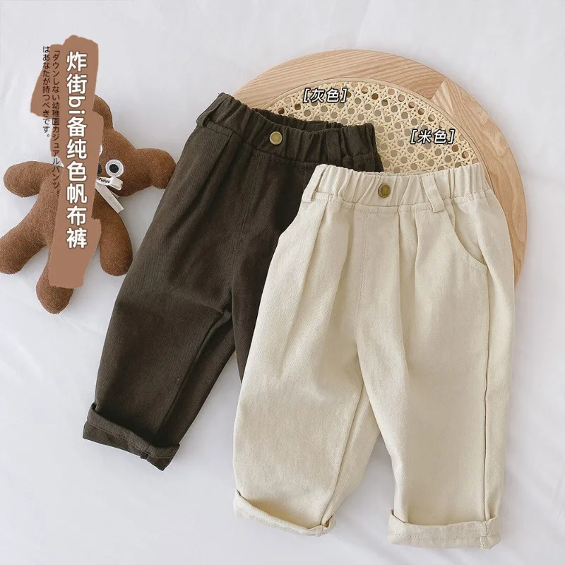 

Boys' casual pants 0-3Y spring clothing children's Korean version fashionable pants for boys babies solid simple long pants