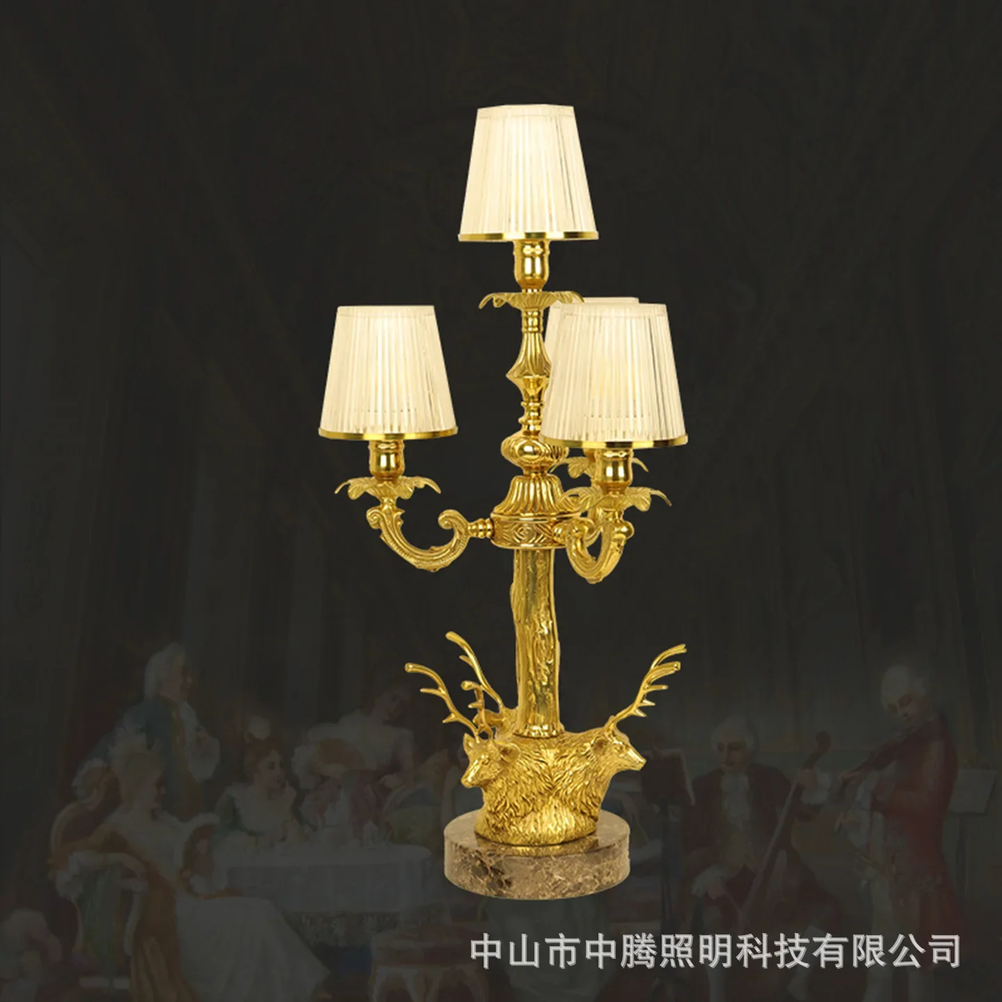 French retro luxury all-copper glass table lamp European court villa living room bedroom bedside study decorative copper lamp