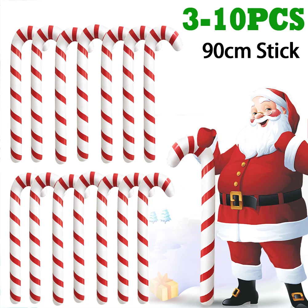 3-15PCS Inflatable Christmas Candy Canes Stick 90CM Giant Xmas Santa Canes Walking Stick Balloon 2023 New Year Party Decoration