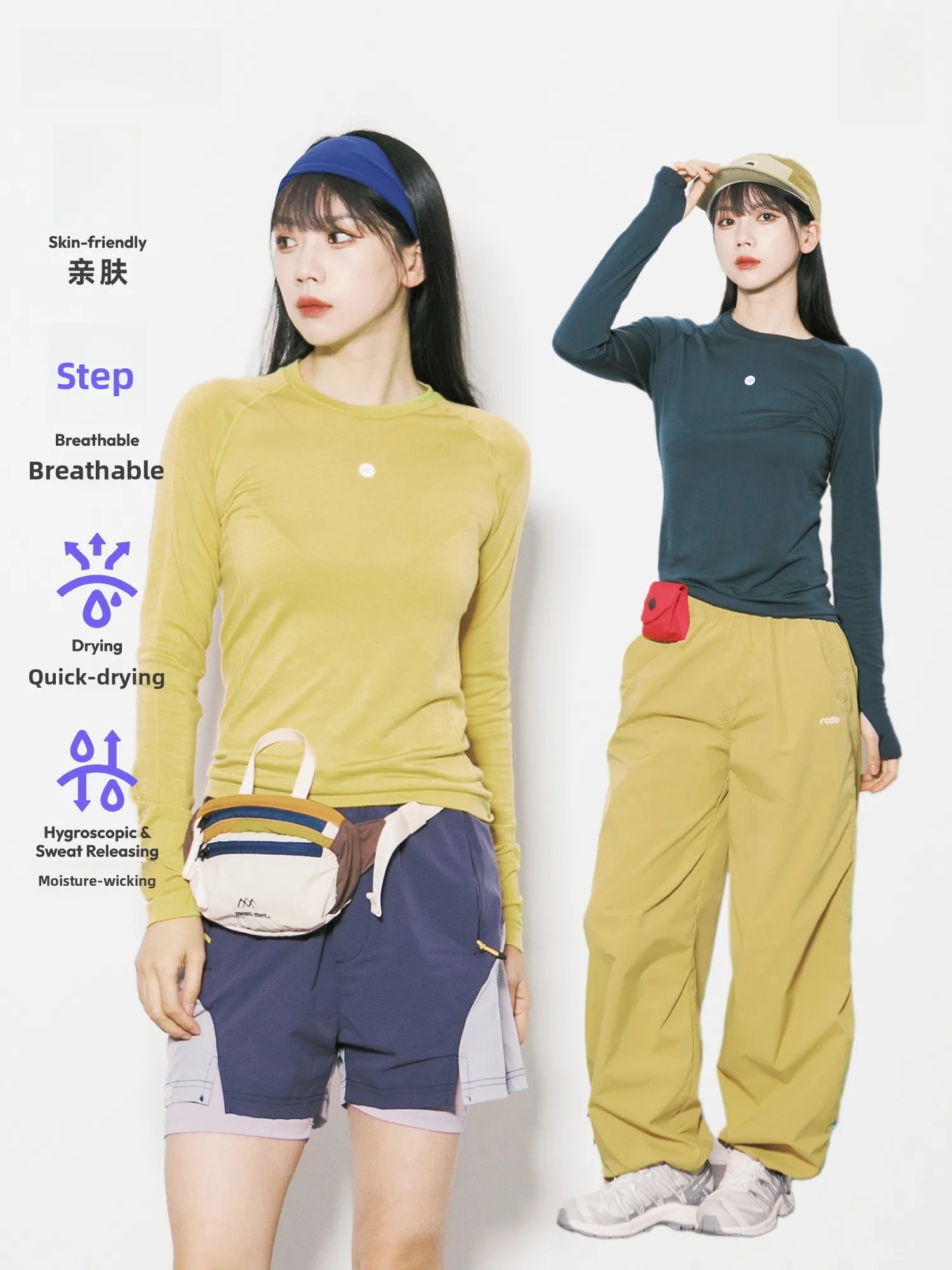 

RCDB Women's Merino Wool Long Sleeve T-Shirt Outdoor Sports Quick Dry Breathable Moisture Wicking Lightweight round Neck Tee