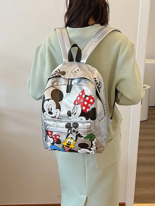 Disney Anime Mickey Women\'s Backpack Classic PU Leather Laptop Bag Children‘s Cartoon Minnie Mouse Large Capacity School Bag