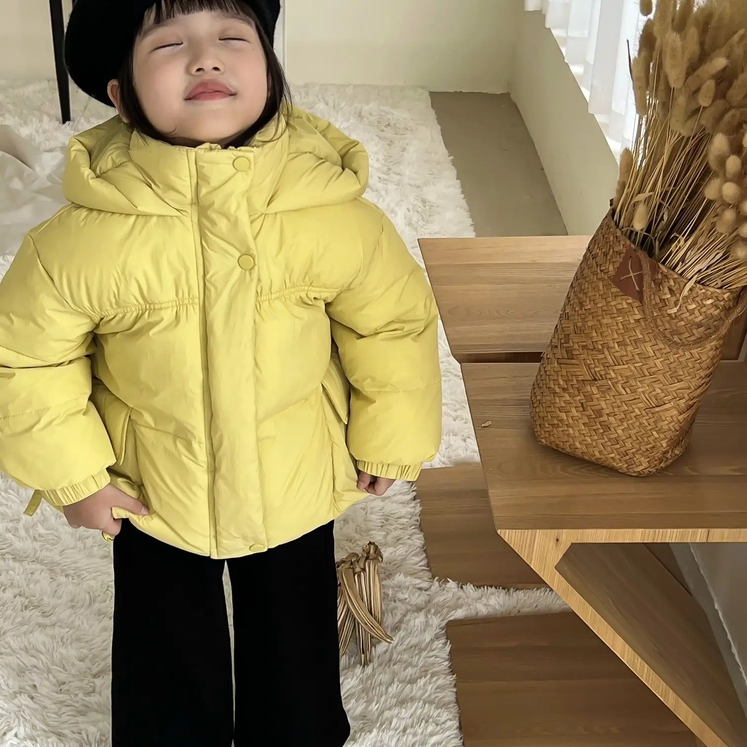 

Korean Style Girls Cotton-Padded Jackets Winter Kids Keep Warm Hooded Zipper Coat Short Outerwear Boys Girls Clothes Christmas