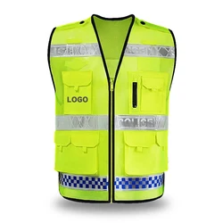 High Visibility Reflective Clothing Police Construction Worker Night Work Clothes Multi-Pocket Zipper Reflective Safety Clothing