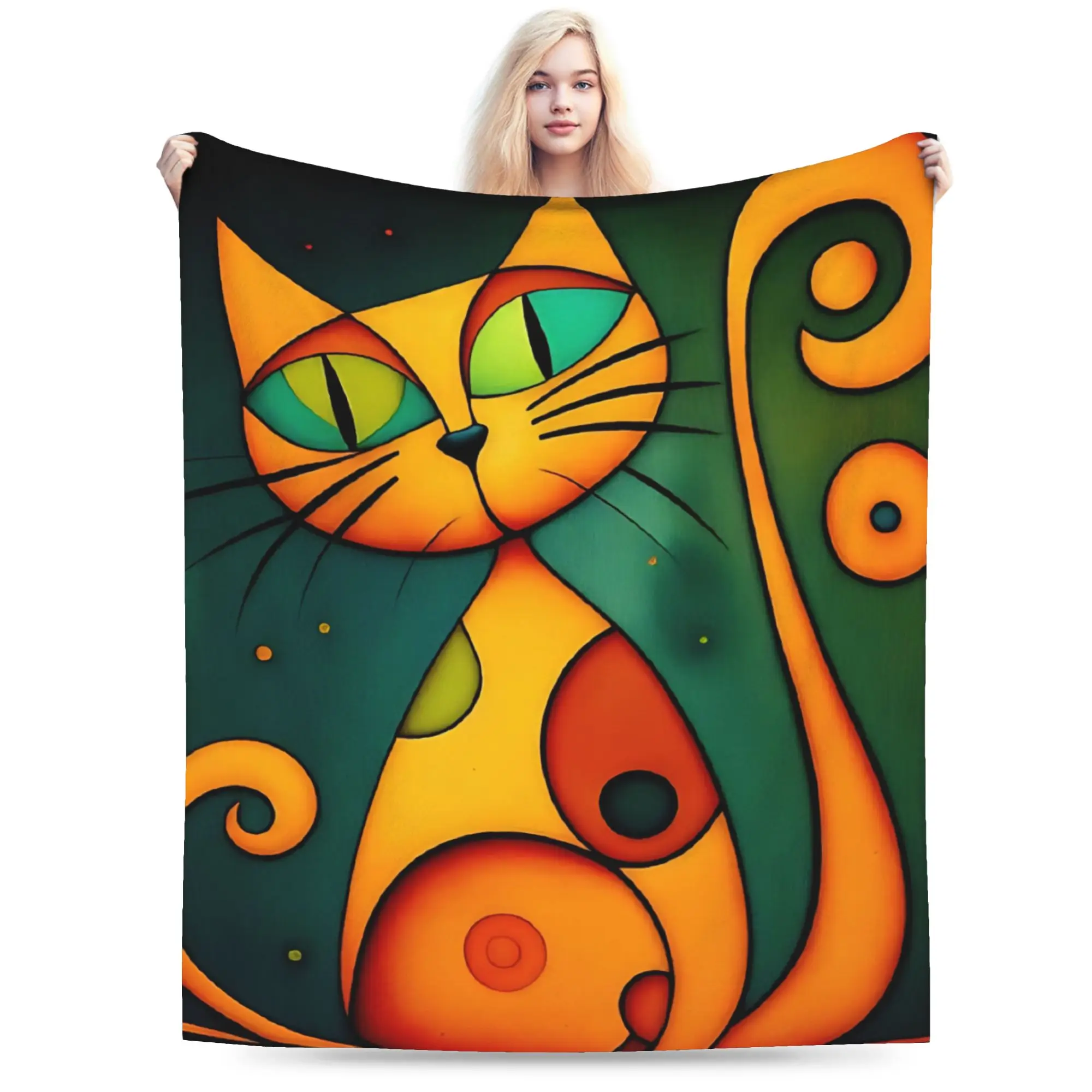 Retro Vintage Art Cute Cats  Blanket Quality Warm  Throw Blanket Winter Kids Adult Couch Chair Sofa Bed Street Trend Bedspread