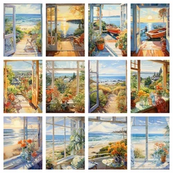 AZQSD Picture Oil Painting By Numbers Seaside Landscape 40x50cm Diy HandPainted Acrylic Coloring On Canvas Scenery Home Decor