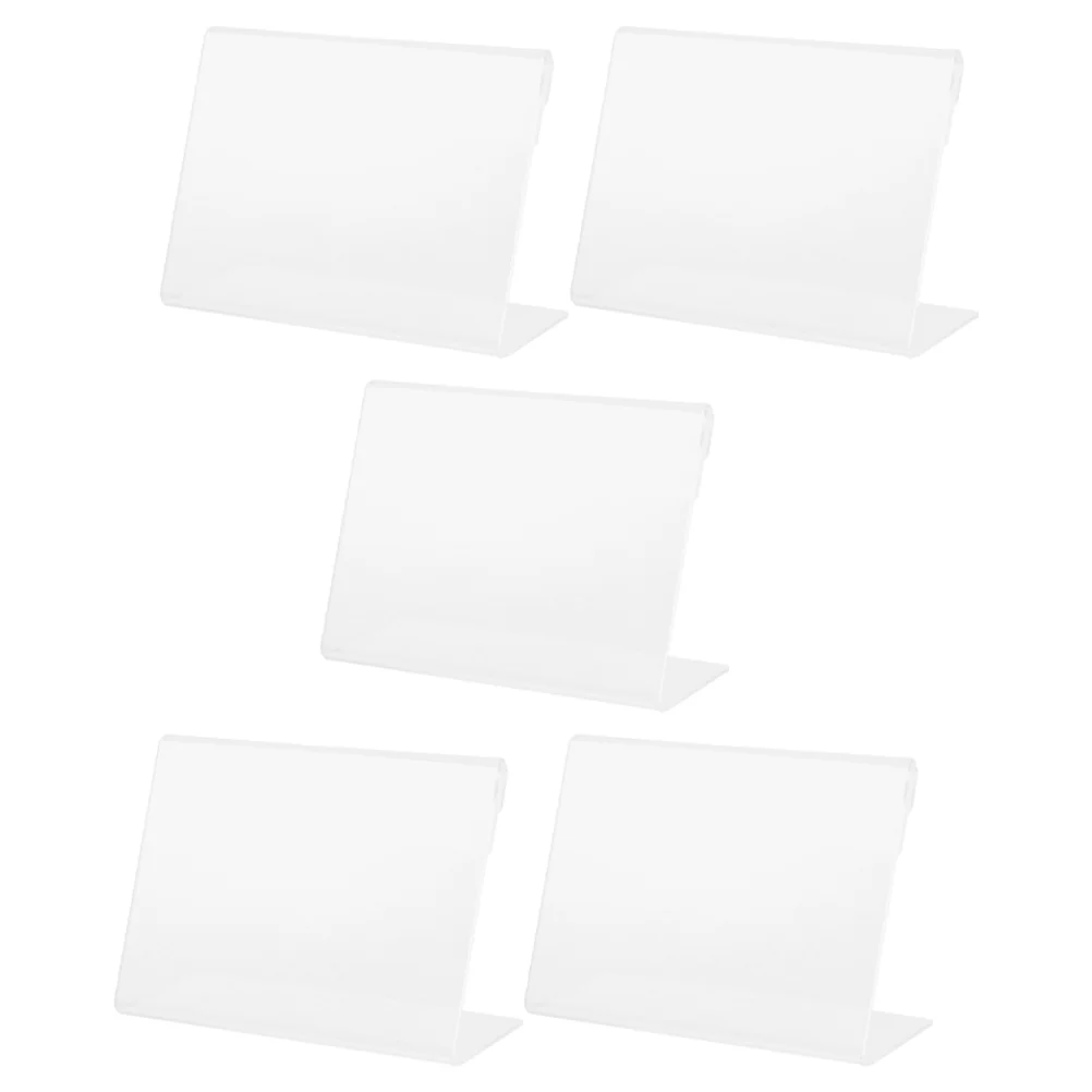 Transparente Table Cards Shape Sign Holders, Resistente ao desgaste, Show Rack, Etiquetas, Preço publicitário, Display Stand, Comida, 5 pcs