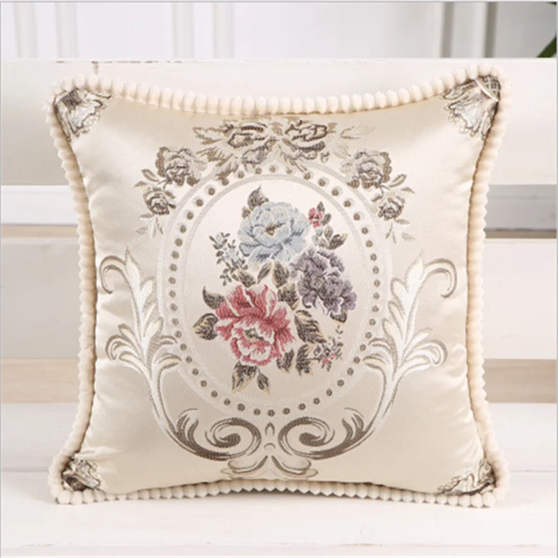 Sofa Cushion Lliving Room European Style Pillow Household Decoration Jacquard 48*48cm Shape Spandex Flower Embroidery Pillowcase