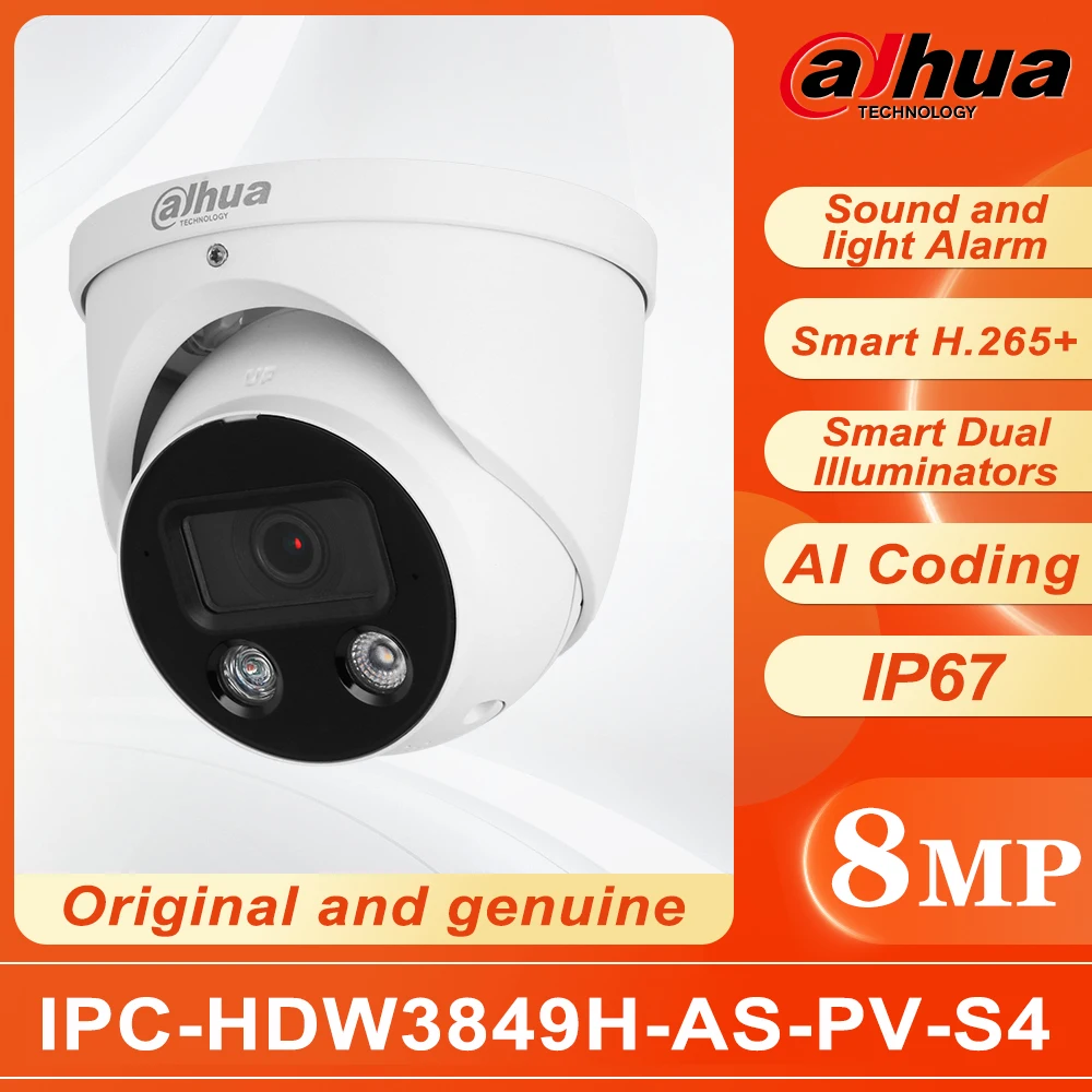 

Dahua 8MP Smart Dual Light Active Deterrence Fixed-focal Eyeball WizSense Network Camera SMD 4.0 IPC-HDW3849H-AS-PV-S4