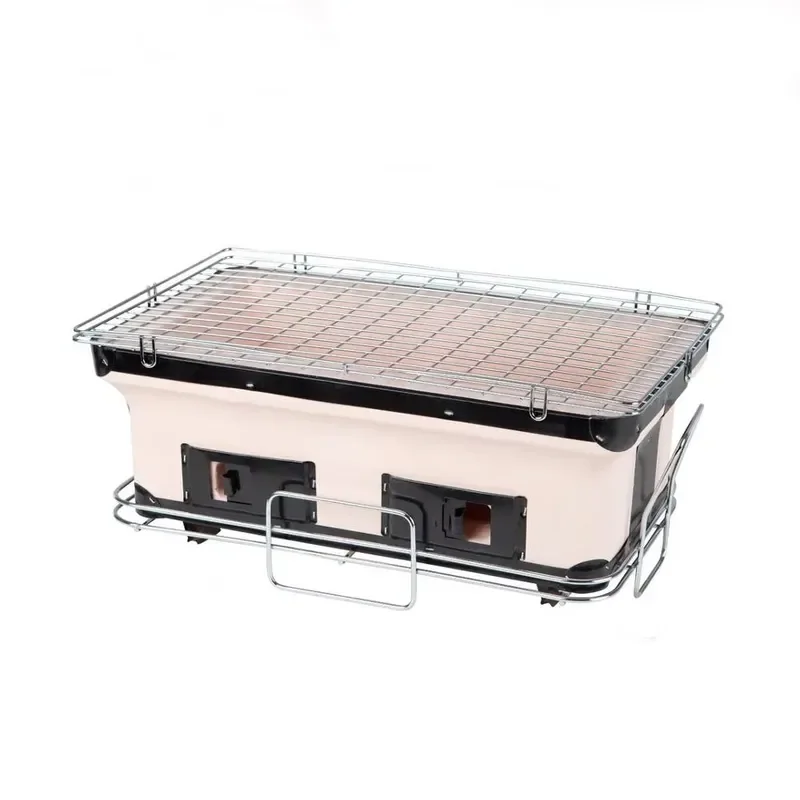 for Table Charcoal Hibachi Kebab Mini Japanese Ceramic Backyard Outdoor Cooking Steel White Restaurant Rectangle