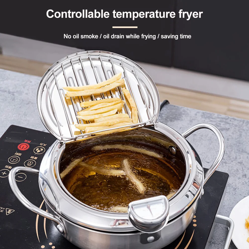 

Tempura Deep Fryer Chicken French Fries Home Carbon Steel Restaurant Kitchen For Induction Cooker With Thermometer Lid Non Stick