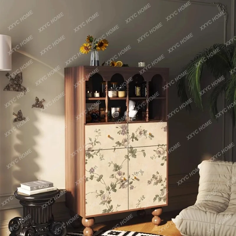 

L retro flower household dining side cabinet integrated storage against the wall living room solid wood storage