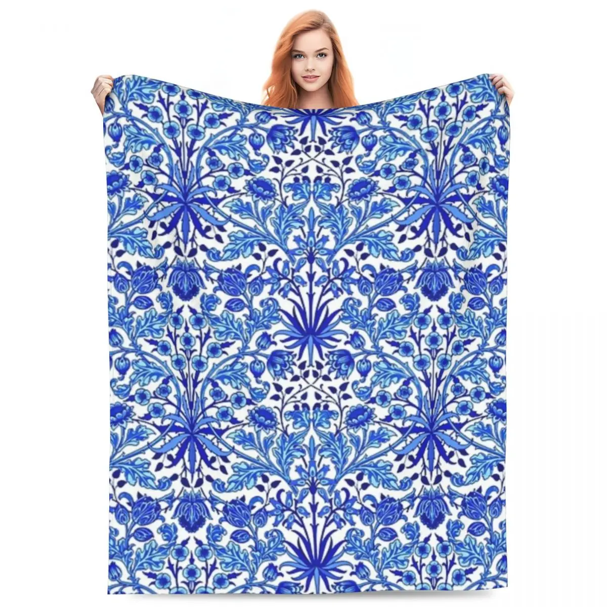 Throw Blanket William Morris Hyacinth Print Cobalt Blue Micro Fleece Blanket Personalized Portable For Camping AntiPilling