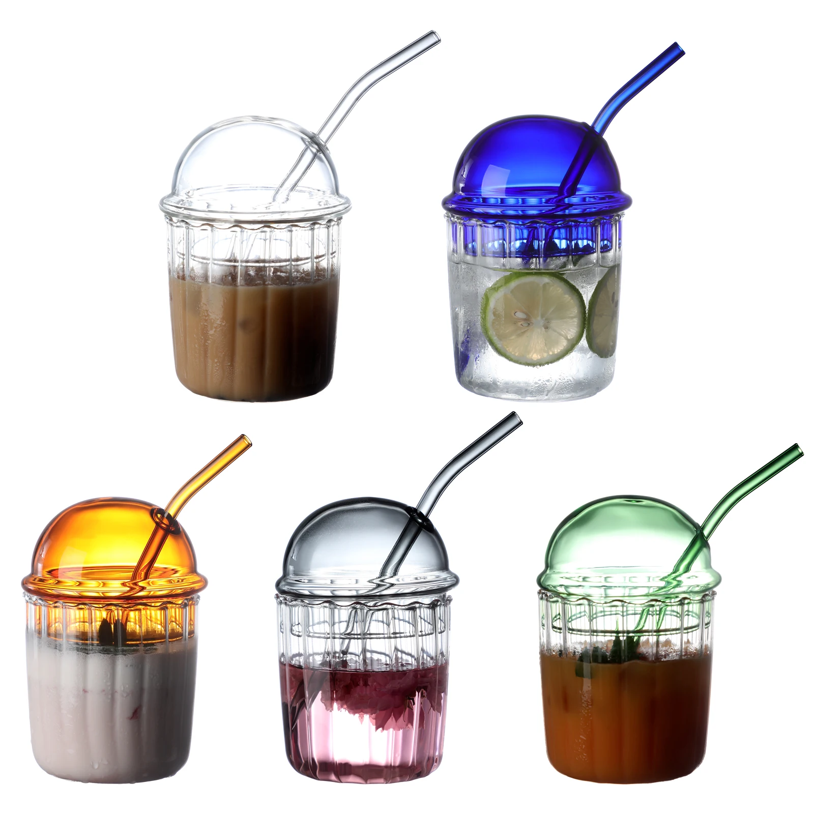 

450ml Drinking Glasses With Lid Multicolor Coffee Cup Durable Glassware Creative Juice Milk Breakfast Cups Home Decor