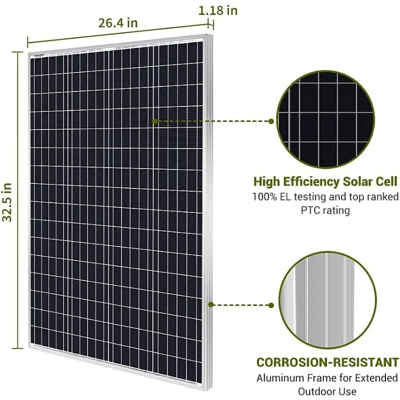 HQST 200 Watt 12V Monocrystalline Solar Panel High Efficiency Module PV Power for Battery Charging Boat