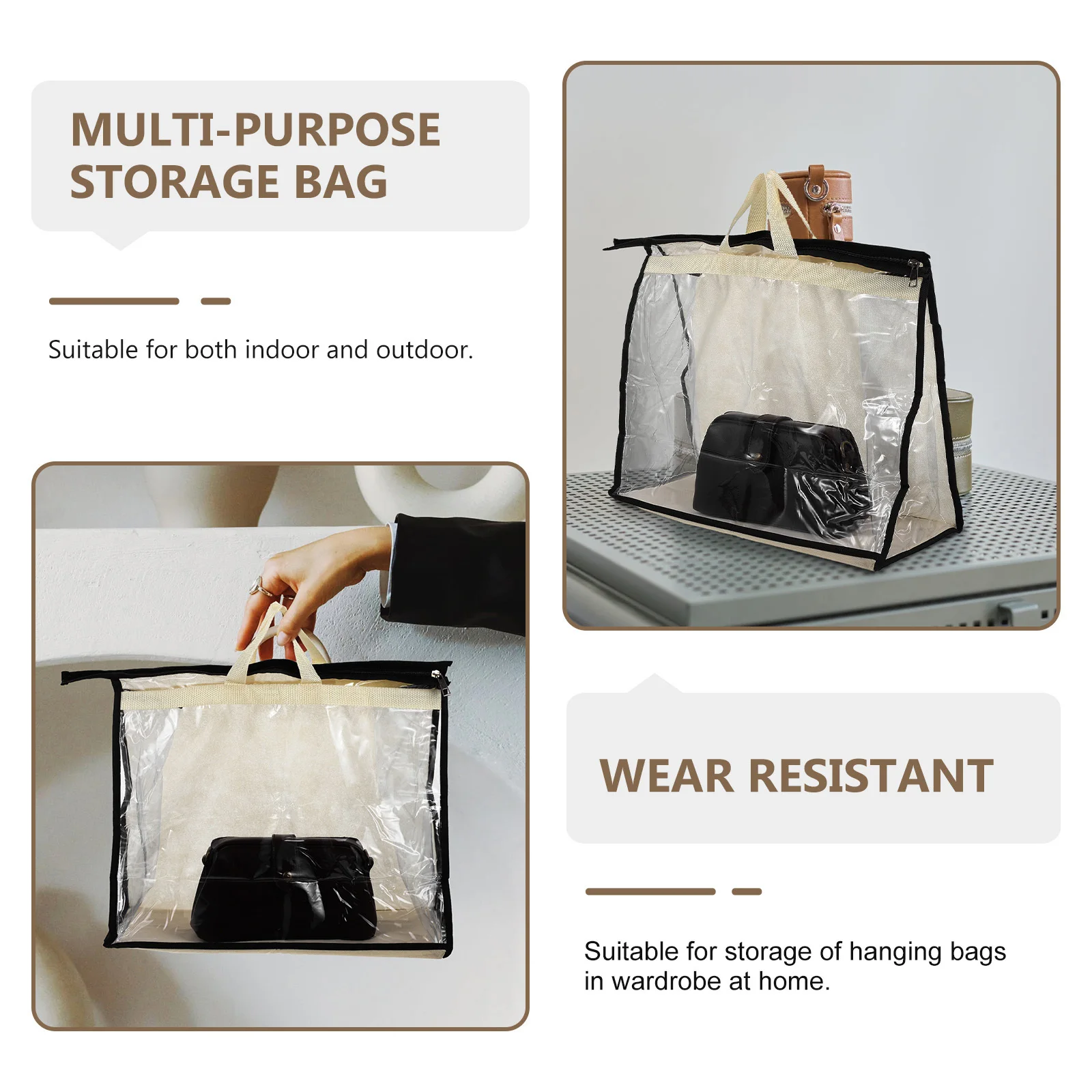 

2Pcs Dust Proof Cover Bags Handbag Organizer Transparent Storage Bag Waterproof Breathable Purse Protector for Home Outdoor Use