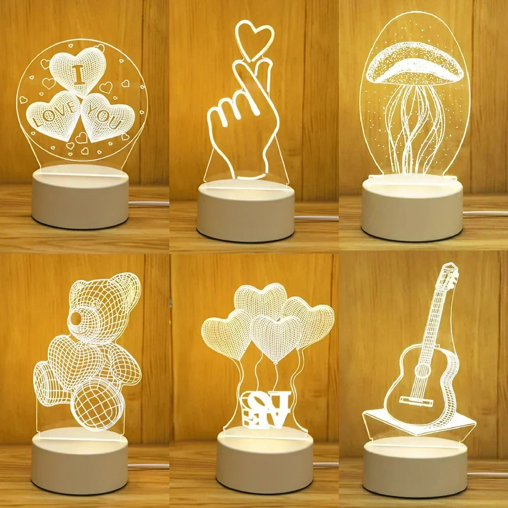 Romantic Love 3D Acrylic Led Lamp for Home Children\'s Night Light Wedding Decoration Birthday Party Valentine\'s Day Bedside Lamp