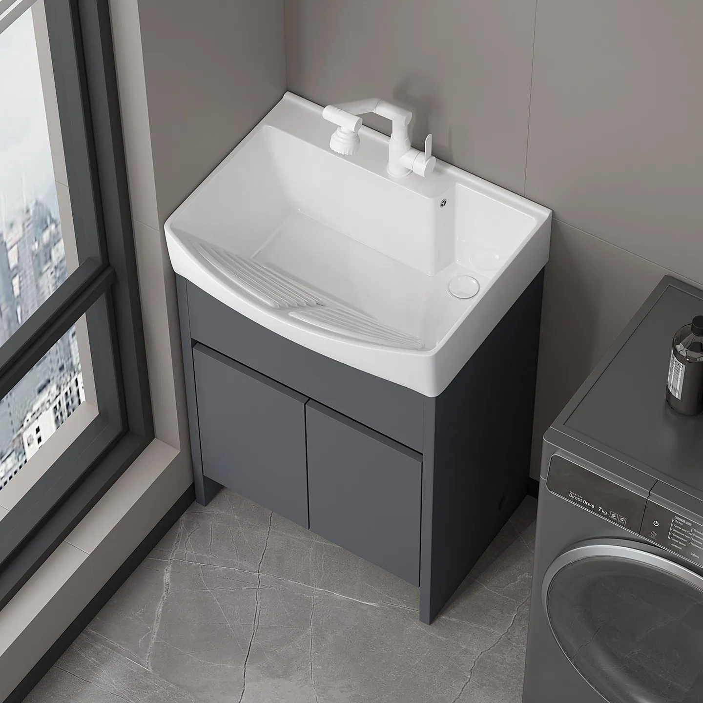 Factory Direct Compatible with Honeycomb Aluminum Floor Type Deepening Large Integrated Basin with Washboard Balcony Pool Sink