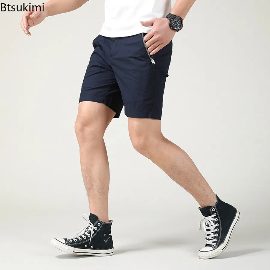 2024 Summer Men's Cotton Cargo Shorts Fashion Zip Pocket Design Simple Solid Loose Casual Short Pants Men Sport All-match Shorts