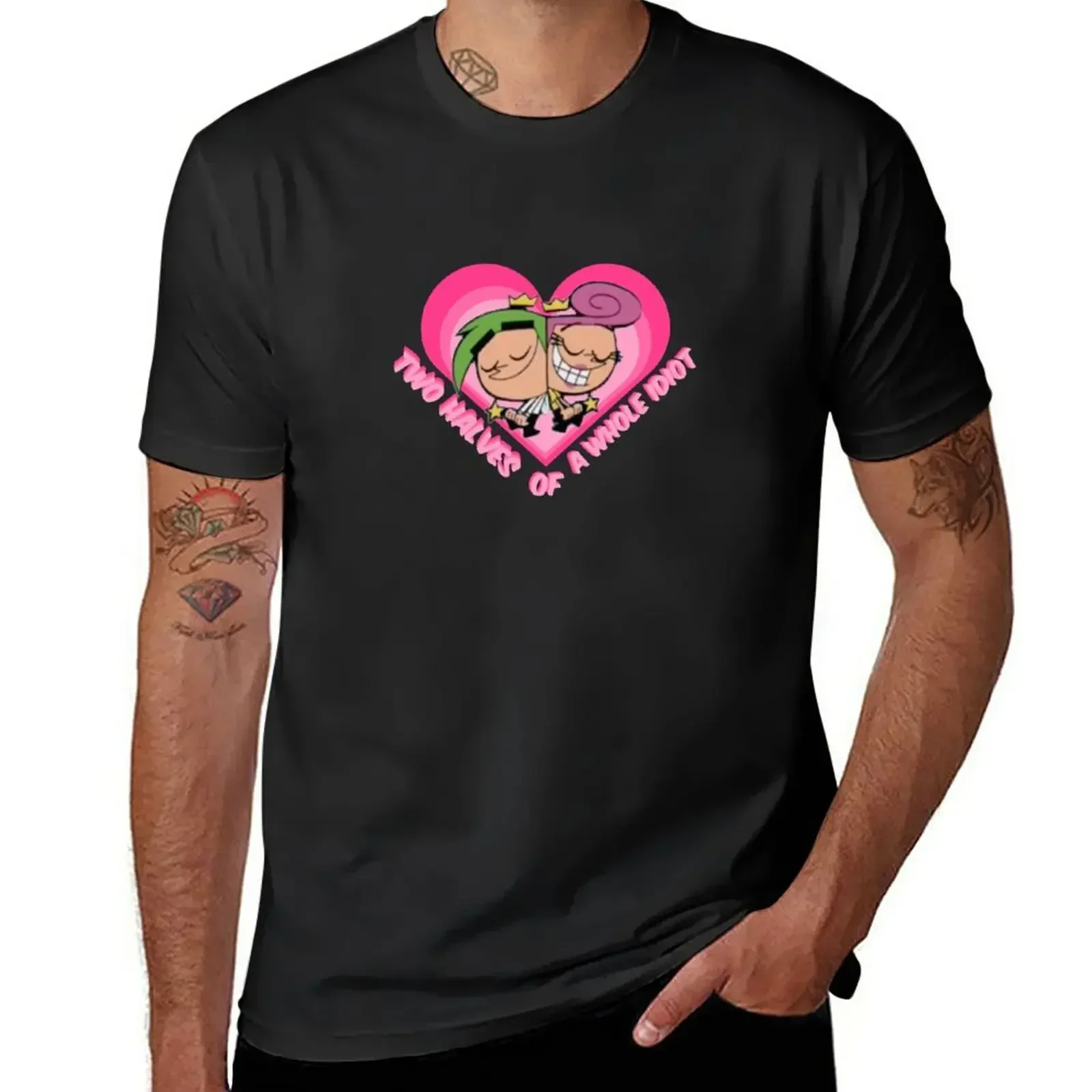 Short sleeve tee men new in tops & tees shirt homme Halves of a Whole Idiot (Cosmo and Wanda, Fairly Odd Parents) heavyweights