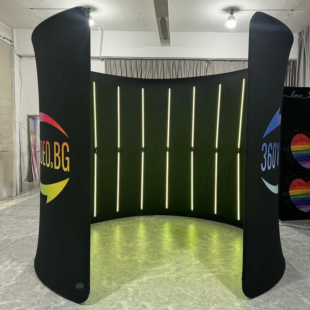 360 Photo Booth Enclosure Backdrop 8ft 10ft with LED Lights for 360 Video Booth Machine 60-115cm