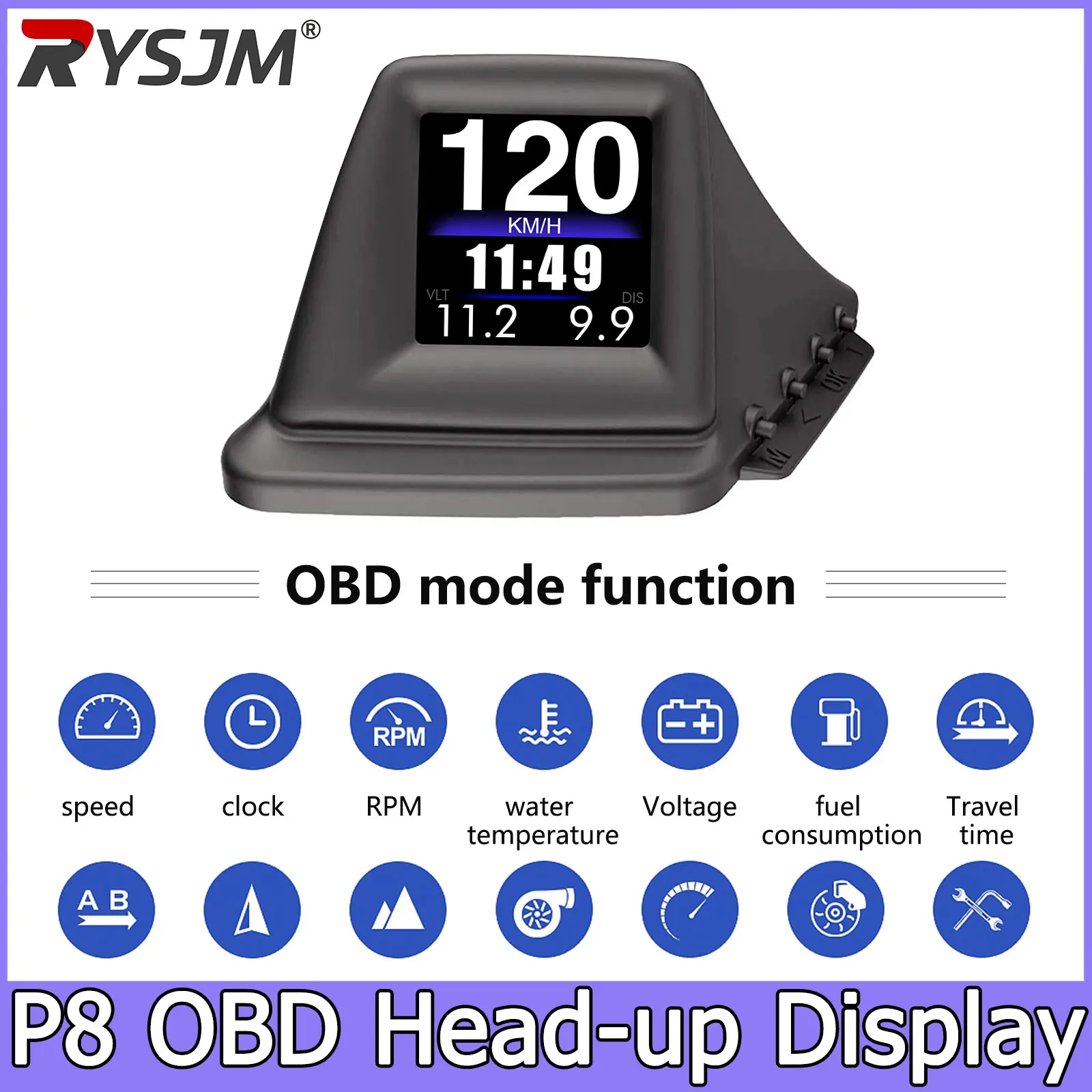 

OBD2 HUD P8 Автомобильный спидометр с отображением турбонаддува, температуры воды, расхода топлива, умный бортовой компьютер, дисплей HUD на приборной панели, специальная версия