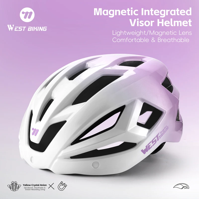 

WEST BIKING Magnetic Integrated Visor Helmet Ultralight Bike Helmet Men Women Integrated Cycling Safety Hat MTB Road Bike Helmet