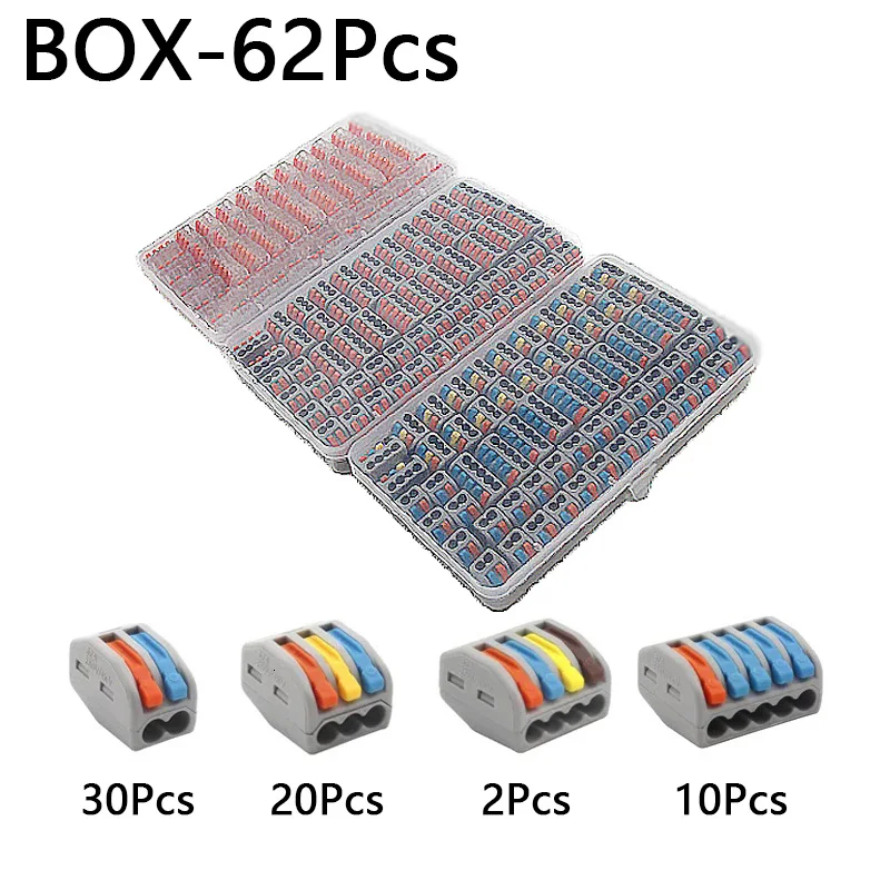 

62PCS Box Wire Connector 222 Cable Electrical LED Connectors Mini Fast Universal Compact Wiring Push in 2-5 Pin Terminal Block