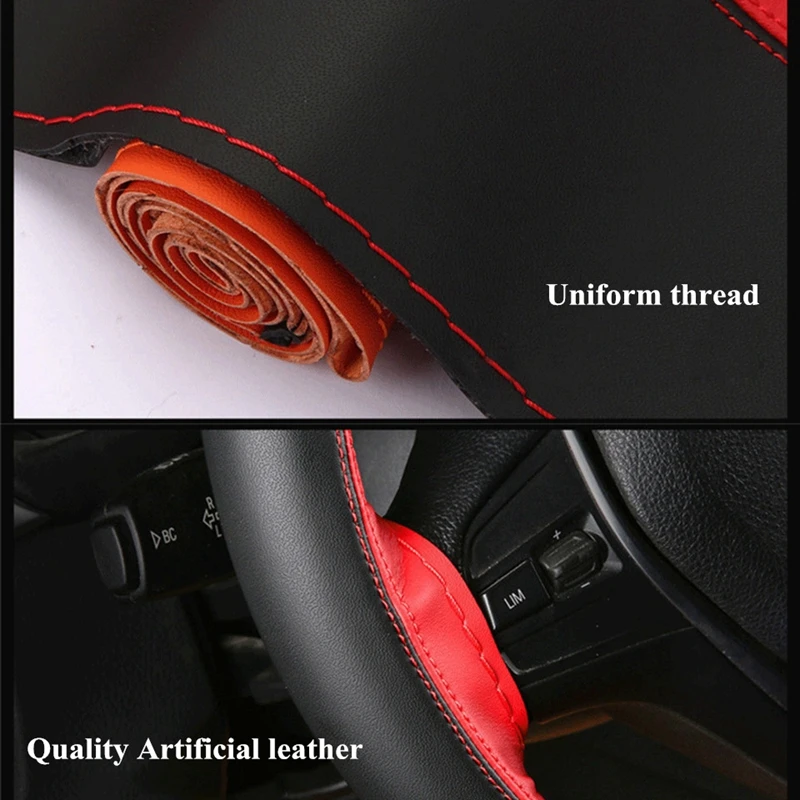 DIY Steering Wheel Covers Artificial leather braid on the steering-wheel of Car With Needle and Thread Interior accessories