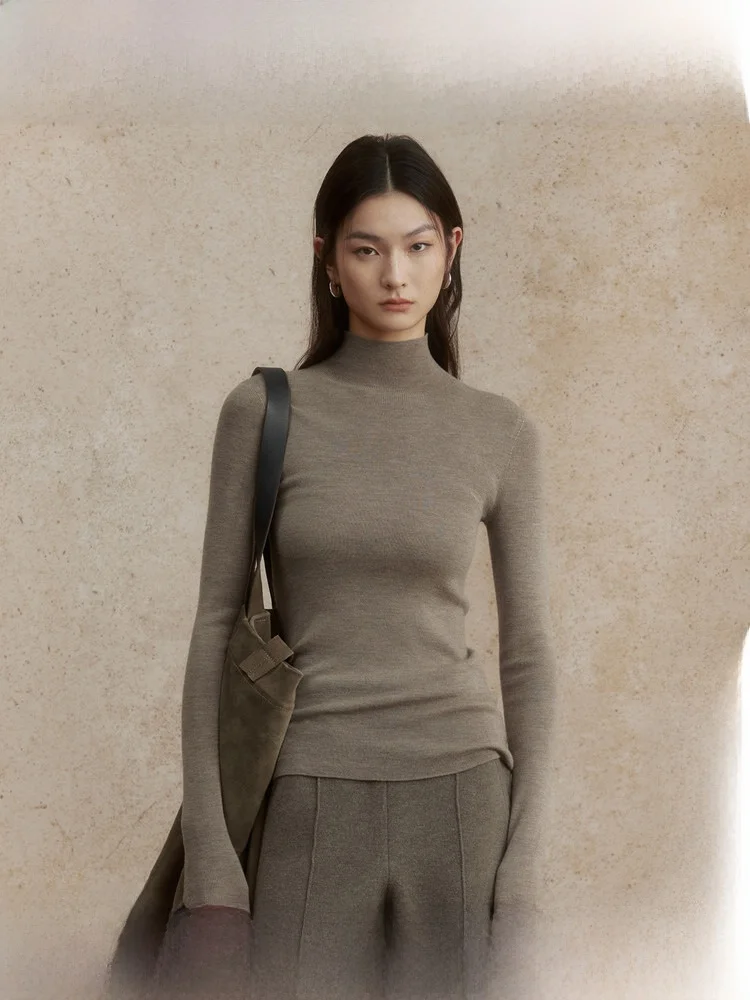 

ZhiZhi: Теплый шерстяной вязаный топ с высоким воротом, базовый слой для зимы, простой повседневный стиль, длинный рукав, стандартная длина, шерстяная вязаная одежда