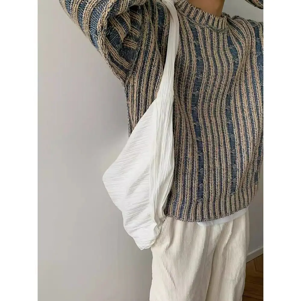 Luxury Fashion Striped Knitted Sweaters Men Autumn Streetwear Y2k Harajuku Vintage Jumper Long Sleeve O-neck Tops Mens T-shirts