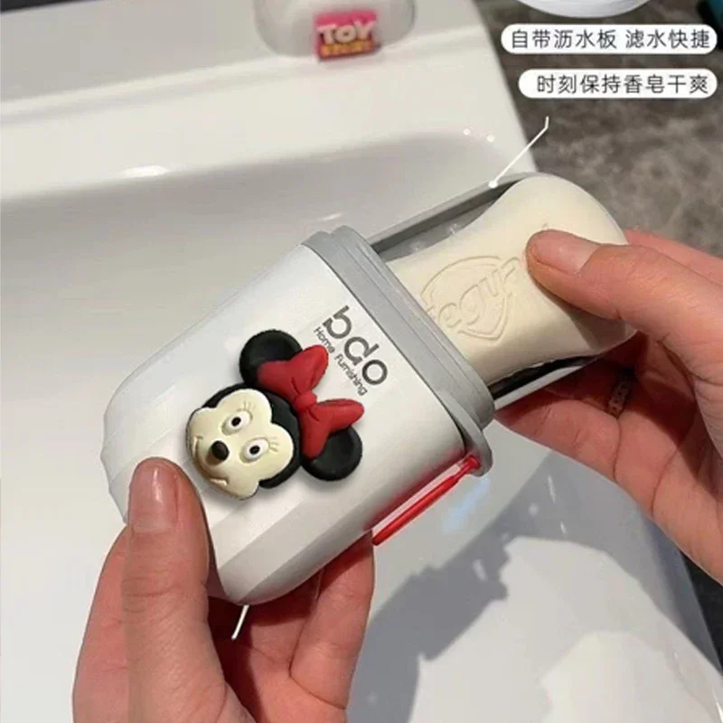 Disney Mickey Minnie Portable Travel Soap Box Waterproof Leakproof Soap Container Cartoon Easy Carry Bathroom Storage Sealed Box