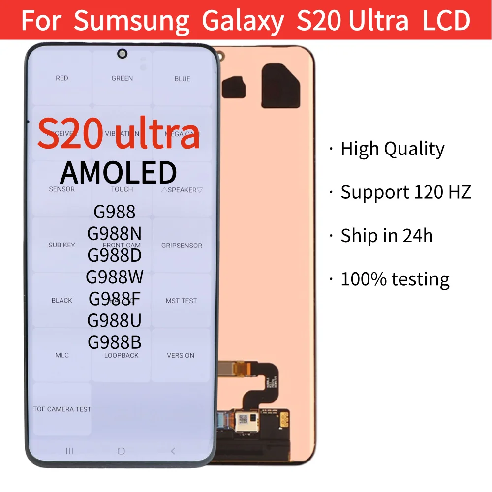 ORI 120HZ AMOLED for Samsung Galaxy S20 Ultra SM-G988 G988F/DS LCD Display Touch Screen Assembly Replacement
