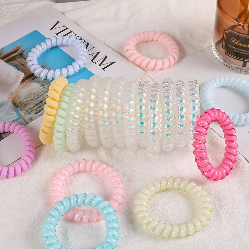 5Pcs/Set New Fashion Matt Colorful Telephone Wire Elastic Hair Band Frosted Spiral Cord Rubber Band Hair Tie Hair Accessories