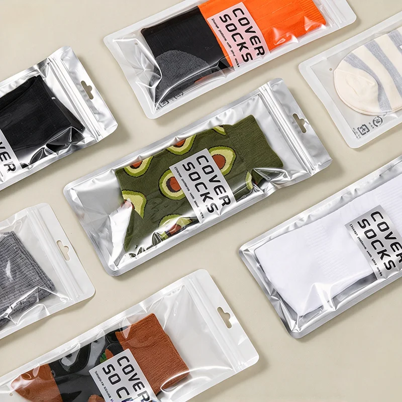 TETP 50pcs Socks Self-sealing Self Seal Pouch with Hang Hole for Men Women Cotton Socks, Sports Socks Hosiery Retail Pack Bags