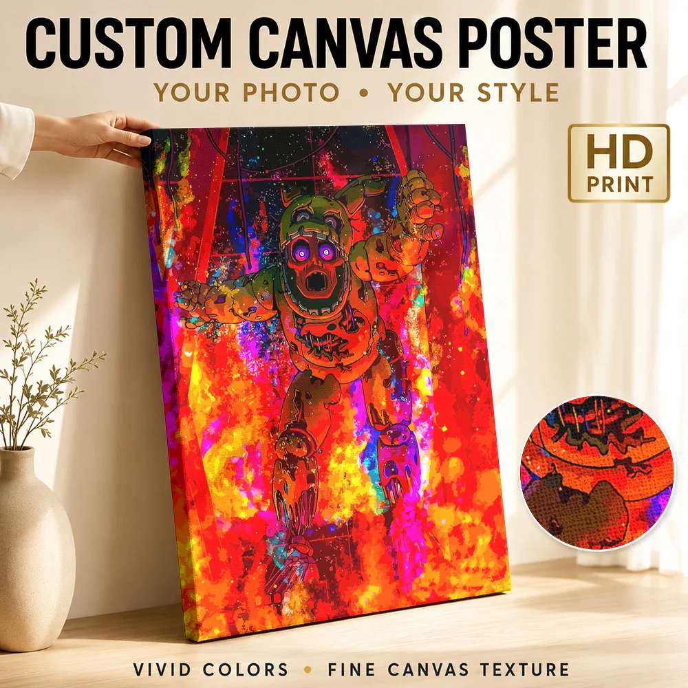 Five Nights At Freddys Game Cover Art Canvas Posters Cinematic Style Wall Decor With Customized Photo For Study Ideal Teen Gift
