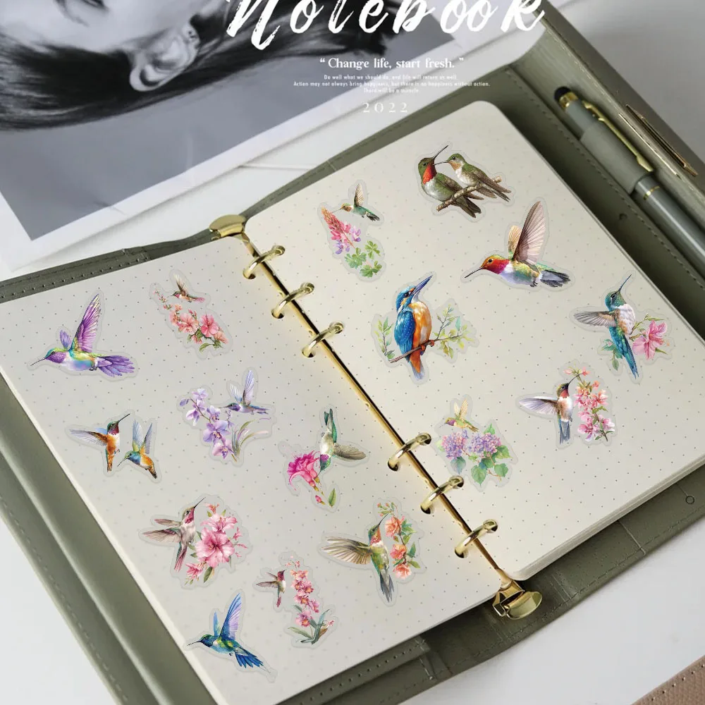 50 Stück Kolibri-PET-Aufkleber für Telefon, Laptop, Notebook, Skateboard, Kühlschrank, DIY, ästhetische transparente Aufkleber – Detail 14